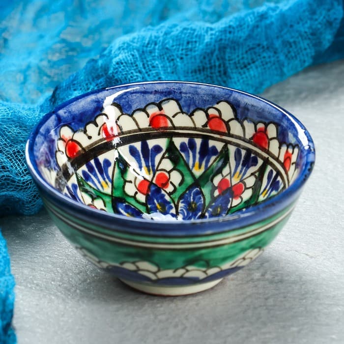 Пиала узбекская Риштанская Керамика «Цветы», 100 мл, d=8.5 см, МИКС