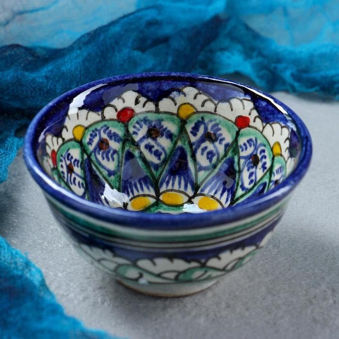 Пиала узбекская Риштанская Керамика «Цветы», 100 мл, d=8.5 см, МИКС
