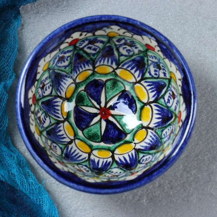 Пиала узбекская Риштанская Керамика «Цветы», 100 мл, d=8.5 см, МИКС