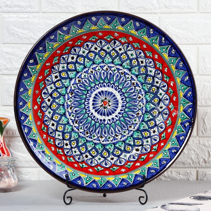 Ляган узбекский Риштанская Керамика «Узоры», d=42 см, синий