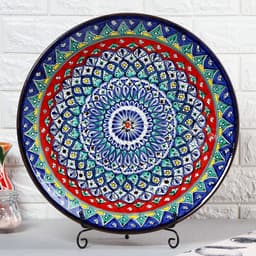 Ляган узбекский Риштанская Керамика «Узоры», d=42 см, синий