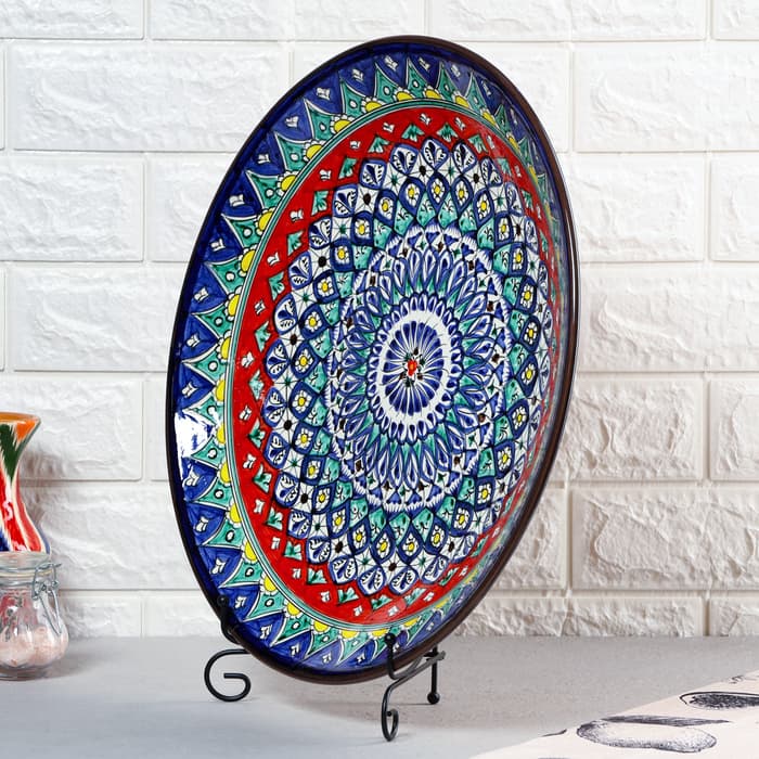 Ляган узбекский Риштанская Керамика «Узоры», d=42 см, синий