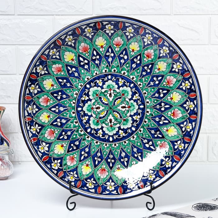 Ляган узбекский Риштанская Керамика «Цветы», d=41 см, синий