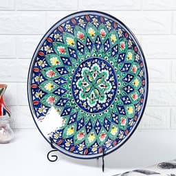 Ляган узбекский Риштанская Керамика «Цветы», d=41 см, синий