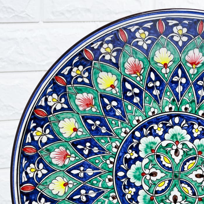 Ляган узбекский Риштанская Керамика «Цветы», d=41 см, синий