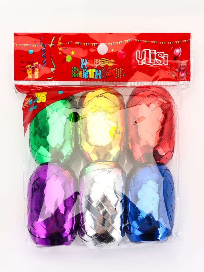 Лента упаковочная глянцевая, ассорти, набор 6 шт., 0.5 см × 10 м
