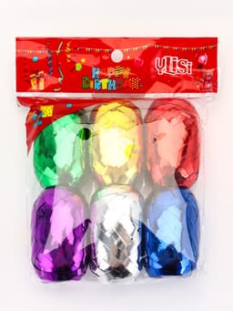 Лента упаковочная глянцевая, ассорти, набор 6 шт., 0.5 см × 10 м