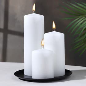 Набор свечей-цилиндров на подставке «Интерьерный», 3 шт., белый