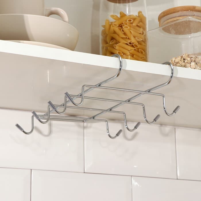 Держатель для кружек подвесной Доляна, на 8 предметов, 27.5×20×7.5 см, на толщину полки 3.5 см, хромированный