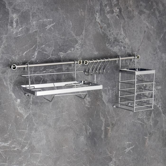 Рейлинговая система для кухни Доляна, базовый набор, 10 предметов, хромированная