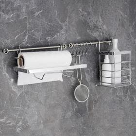 Рейлинговая система для кухни Доляна, базовый набор, 10 предметов, хромированная