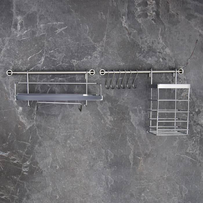 Рейлинговая система для кухни Доляна, базовый набор, 10 предметов, хромированная