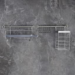 Рейлинговая система для кухни Доляна, базовый набор, 10 предметов, хромированная