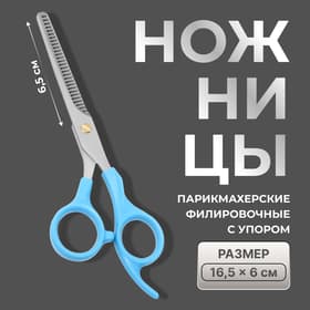 Ножницы филировочные с упором, лезвие — 6.5 см, голубые, серебристые