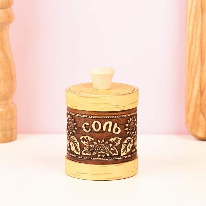 Туес «Подсолнушек: Соль», 7×9 см, береста