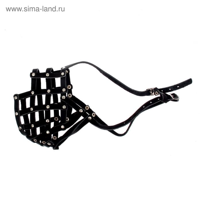 Намордник кожаный №5, сетчатый, с перемычкой, кавказская овчарка, дог, ОМ 42 см, чёрный