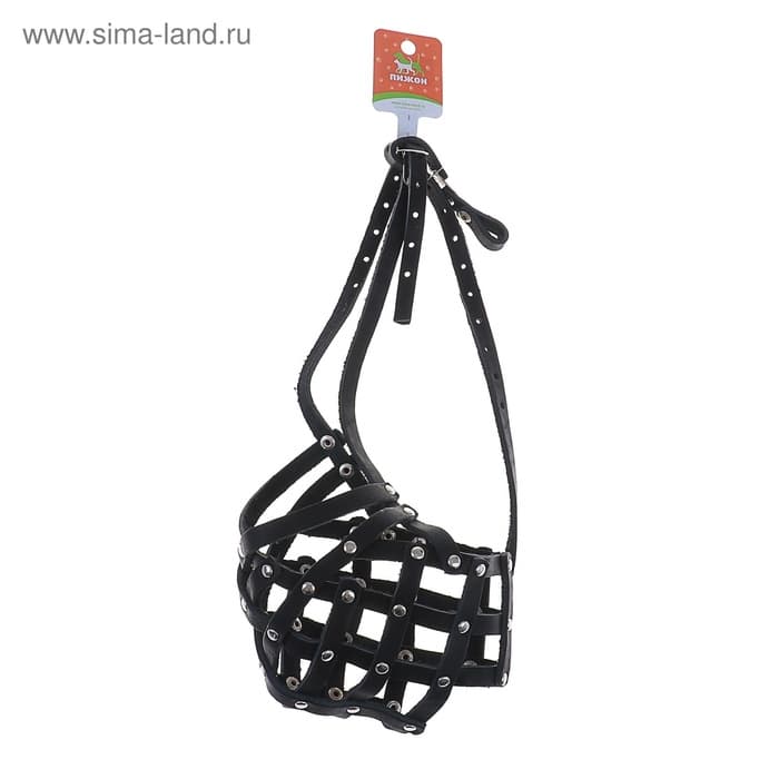 Намордник кожаный №5, сетчатый, с перемычкой, кавказская овчарка, дог, ОМ 42 см, чёрный