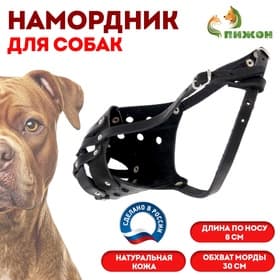 Намордник кожаный цельнокроенный, питбультерьер, ДН 8 см, ОМ 30 см, чёрный