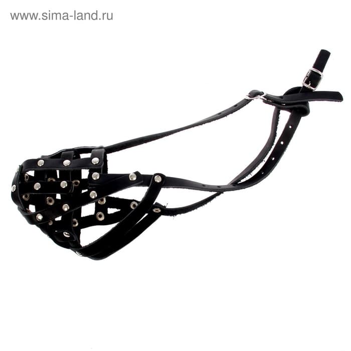 Намордник кожаный №2, сетчатый, с перемычкой, доберман, длина по носу 9.5 см, обхват морды 28 см