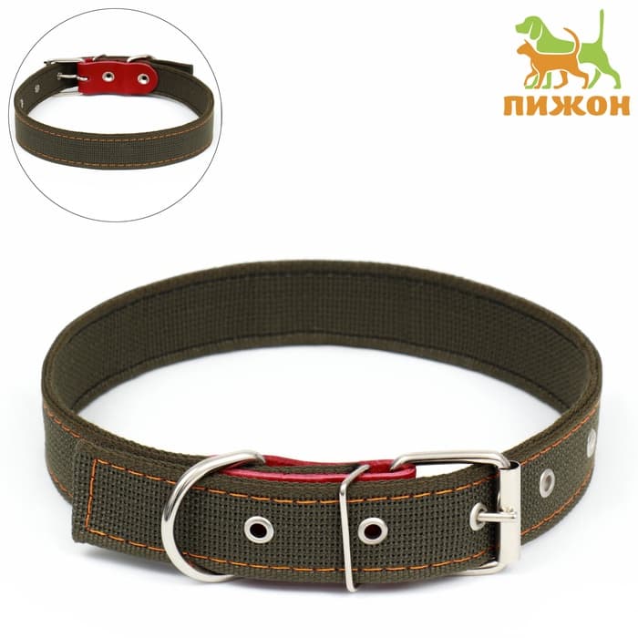 Ошейник брезентовый двухслойный, 72×3.5 см, ОШ 45-60 см, хаки