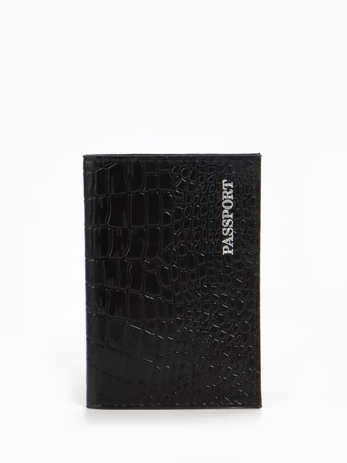 Обложка для паспорта, тиснение, натуральная кожа, чёрная