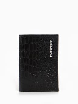 Обложка для паспорта, тиснение, натуральная кожа, чёрная