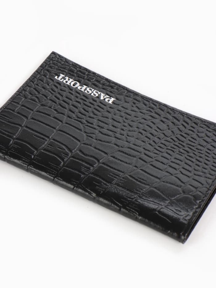 Обложка для паспорта, тиснение, натуральная кожа, чёрная