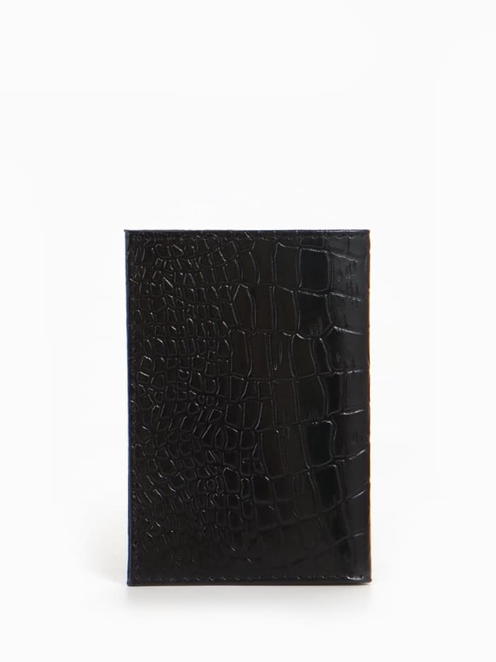 Обложка для паспорта, тиснение, натуральная кожа, чёрная