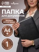 Папка деловая, искусственная кожа, для бумаг, 360×260×30 мм, с металлическим прижимом, 6Д07 «Люкс » чёрная
