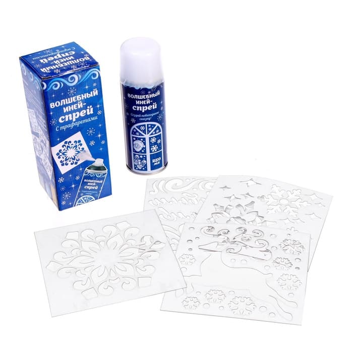 Искусственный снег спрей «Искристые снежинки», с трафаретами, белый