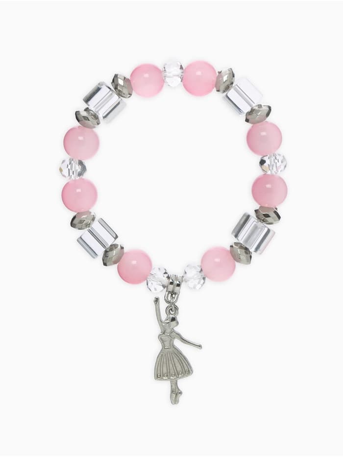 Браслет ассорти «Бусинка» балерина, розовый в серебре, №8