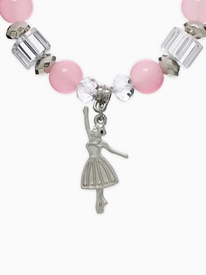 Браслет ассорти «Бусинка» балерина, розовый в серебре, №8