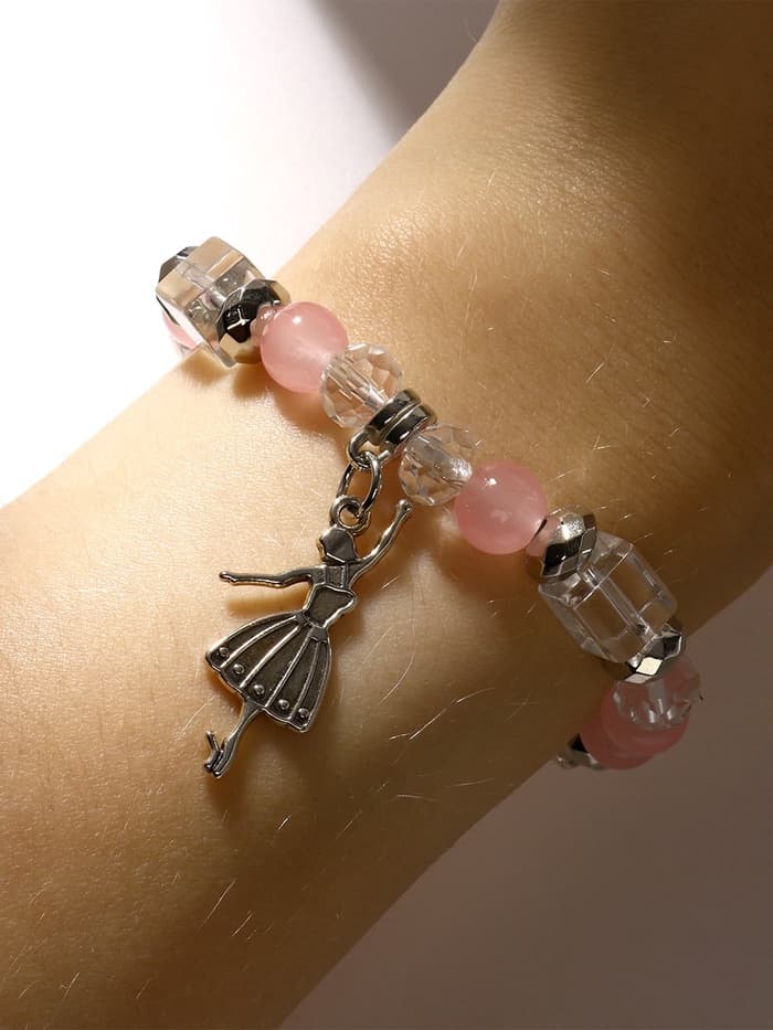 Браслет ассорти «Бусинка» балерина, розовый в серебре, №8