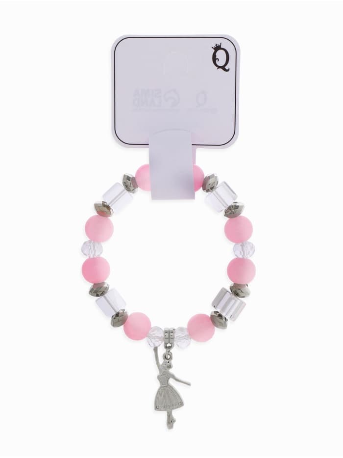 Браслет ассорти «Бусинка» балерина, розовый в серебре, №8