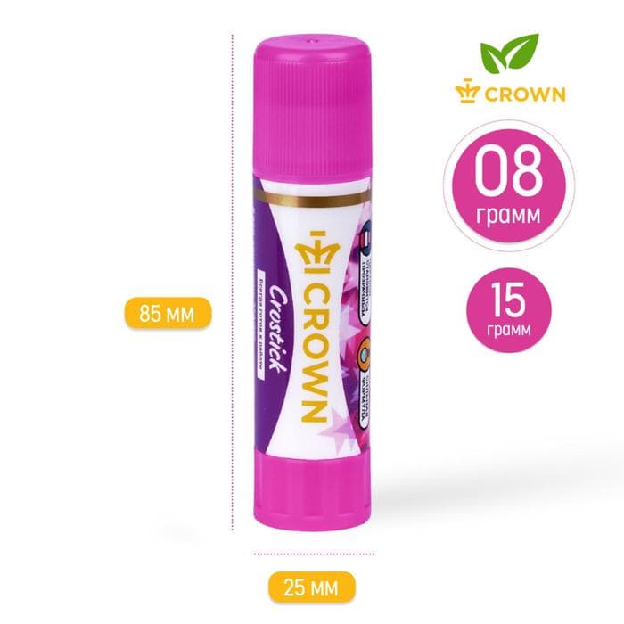 Клей-карандаш, Crown Magic PVP, с цветным индикатором, 8 г