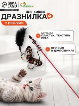 Дразнилка «Бабочка», с перьями, цвет МИКС