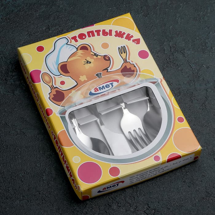 Набор столовых приборов «Топтыжка», 4 предмета, толщина 1.5 мм