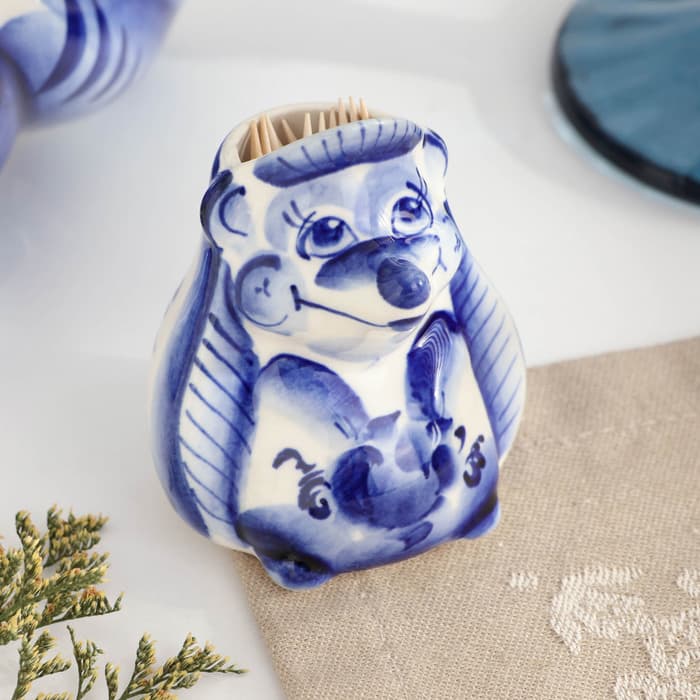 Подставка для зубочисток «Ёж», фарфор гжель