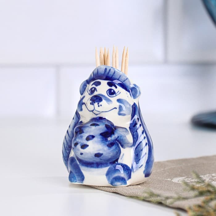 Подставка для зубочисток «Ёж», фарфор гжель