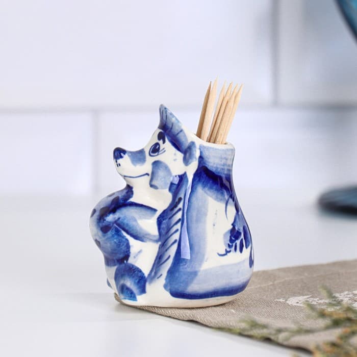 Подставка для зубочисток «Ёж», фарфор гжель