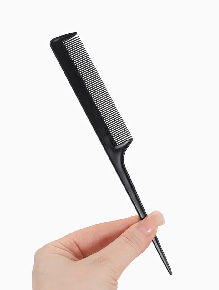 Расчёска антистатическая, 21×2.8(±1) см, с хвостиком, карбон, чёрная