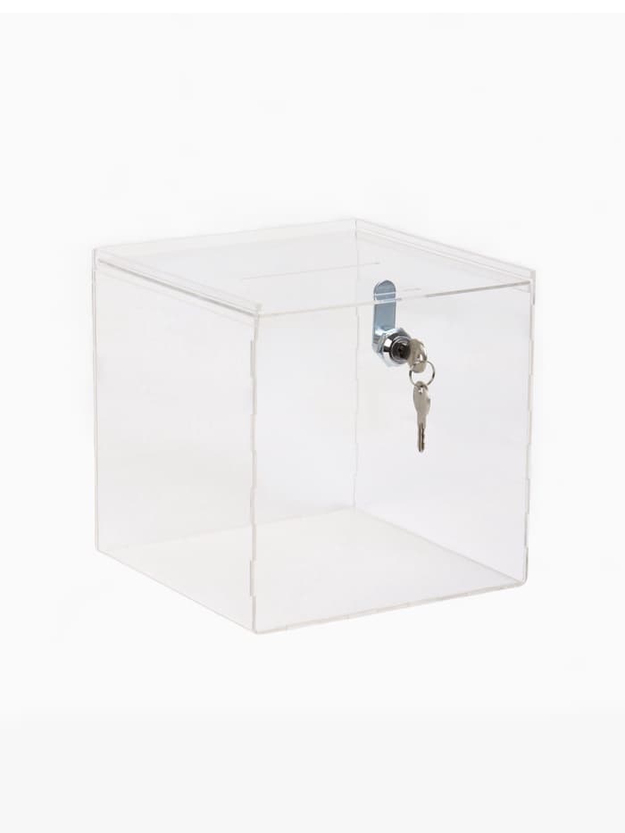 Ящик для сбора денег с врезным замком, отверстие 100×4 мм, оргстекло 2 мм, 20×20×20 см