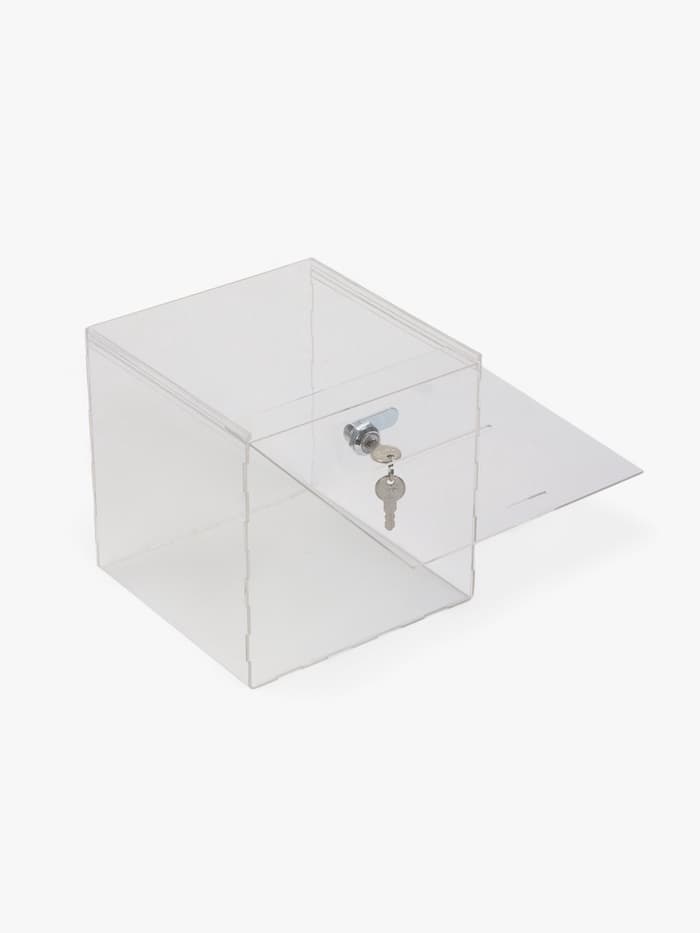 Ящик для сбора денег с врезным замком, отверстие 100×4 мм, оргстекло 2 мм, 20×20×20 см