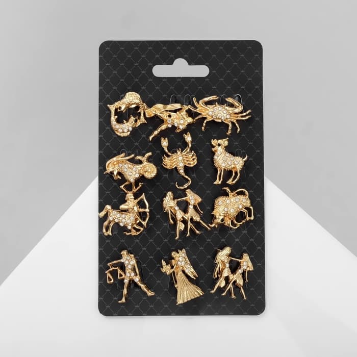 Брошь «Знаки зодиака», ассорти, гороскоп, белая в золоте