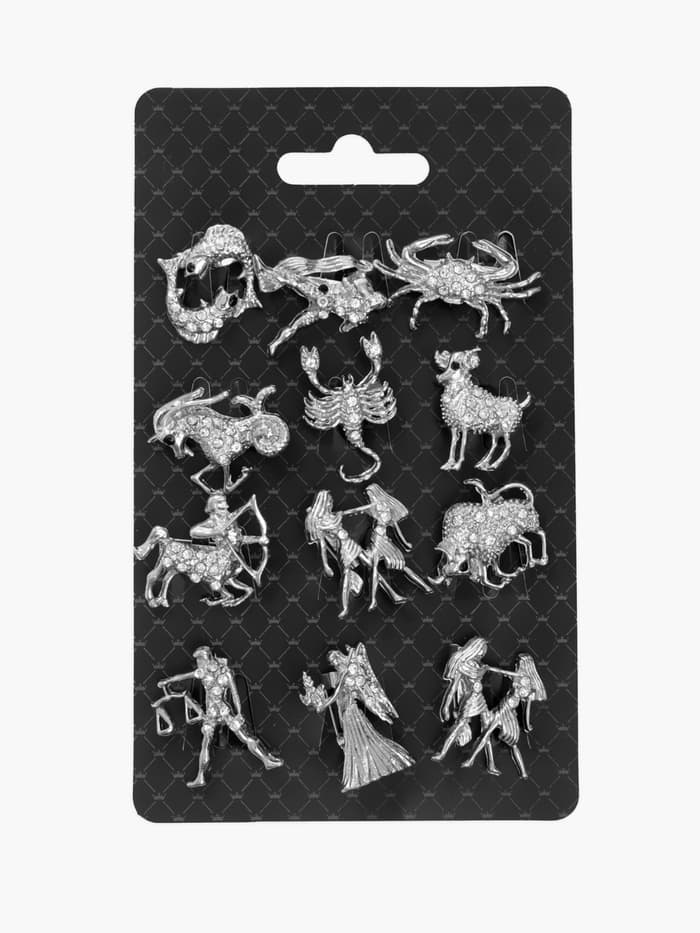 Брошь «Знаки зодиака», ассорти, гороскоп, белая в серебре