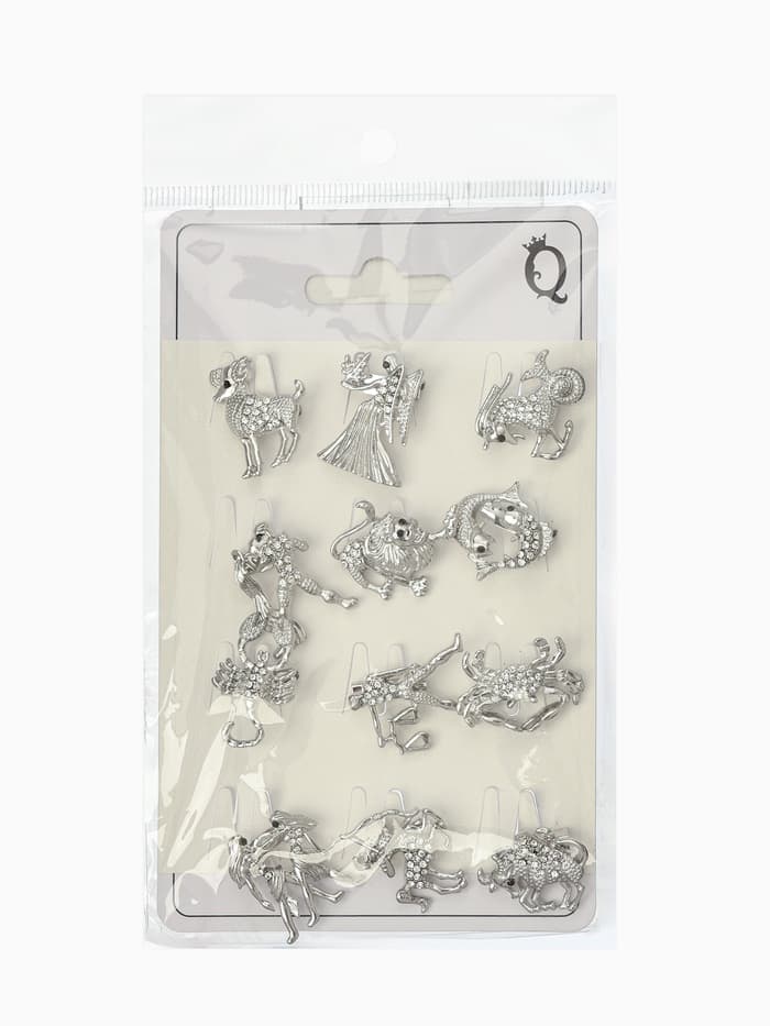 Брошь «Знаки зодиака», ассорти, гороскоп, белая в серебре