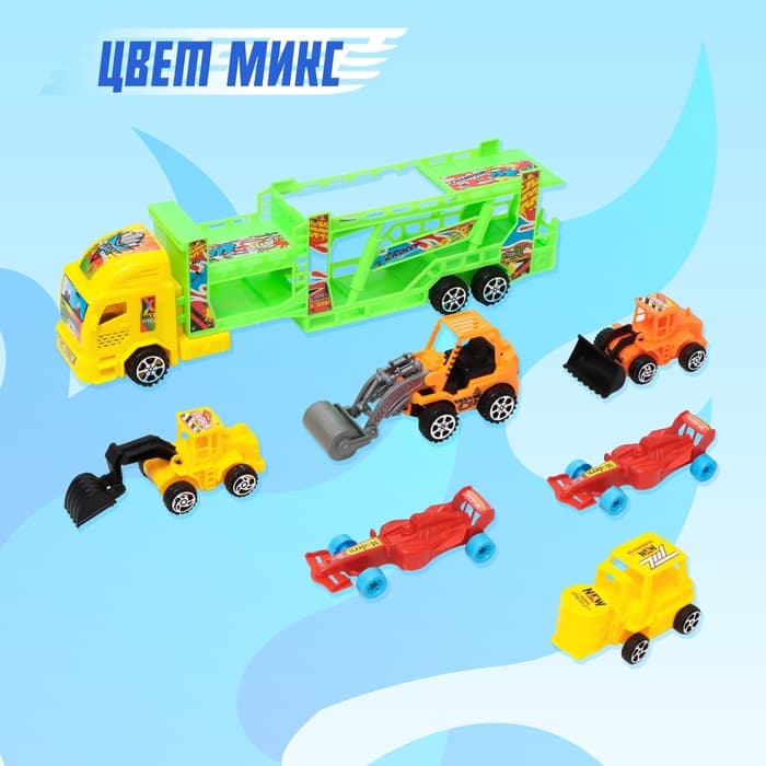 Грузовик - автовоз инерционный «Спецтехника», с 6 машинками, цвета МИКС