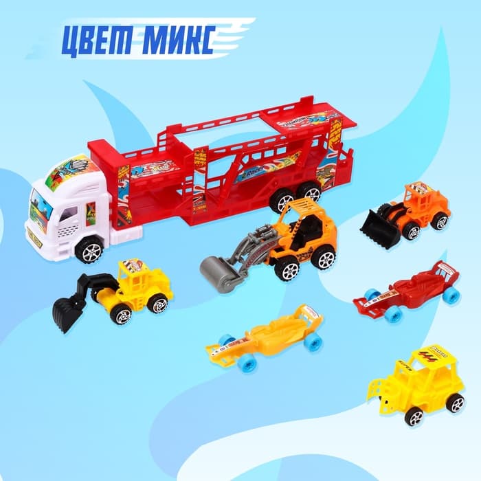 Грузовик - автовоз инерционный «Спецтехника», с 6 машинками, цвета МИКС