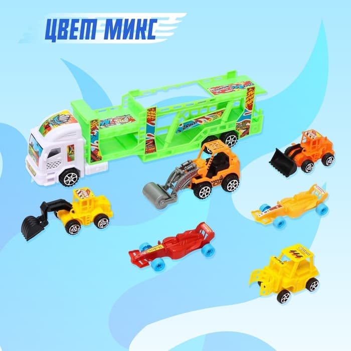 Грузовик - автовоз инерционный «Спецтехника», с 6 машинками, цвета МИКС