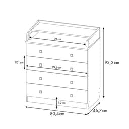 Комод пеленальный детский 804 «Фея 1580», 80×47×92 см, 4 ящика, белый